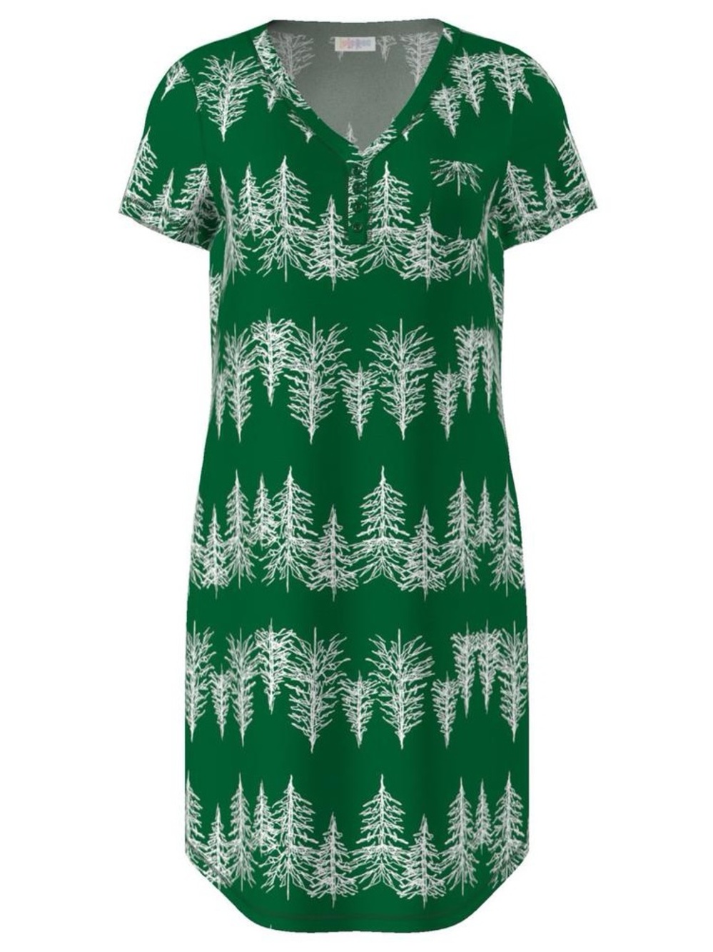 LuLaRoe Green V-Neck Sleep Dress with White Tree Print
